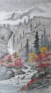Autumn scene in Canadian Rockies, Dated 2015, 100 x 56 cm