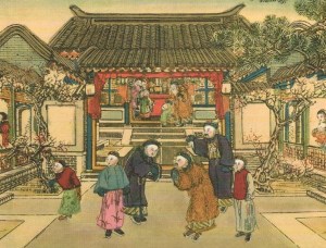 People dressed smartly visiting the homes of one another and greeting the New Year