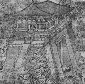 The city gate tower with a drum inside the pavilion