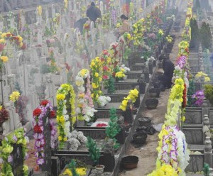 Graves are laid with flowers to show respect of the deceased relatives