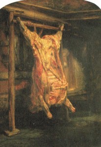 Rembrandt Harmenszoon van Rijn (1606 – 1669), The Carcass of Beef, 1655, oil on wood, 94 x 69 cm, the Louvre