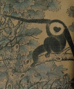 Details of the above Arhat Portrait showing the monkey