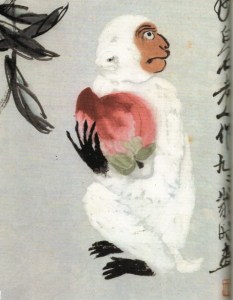 Qi Baishi (齊白石) (1864 – 1957) White Gibbon offering Peach (白猿獻壽圖)